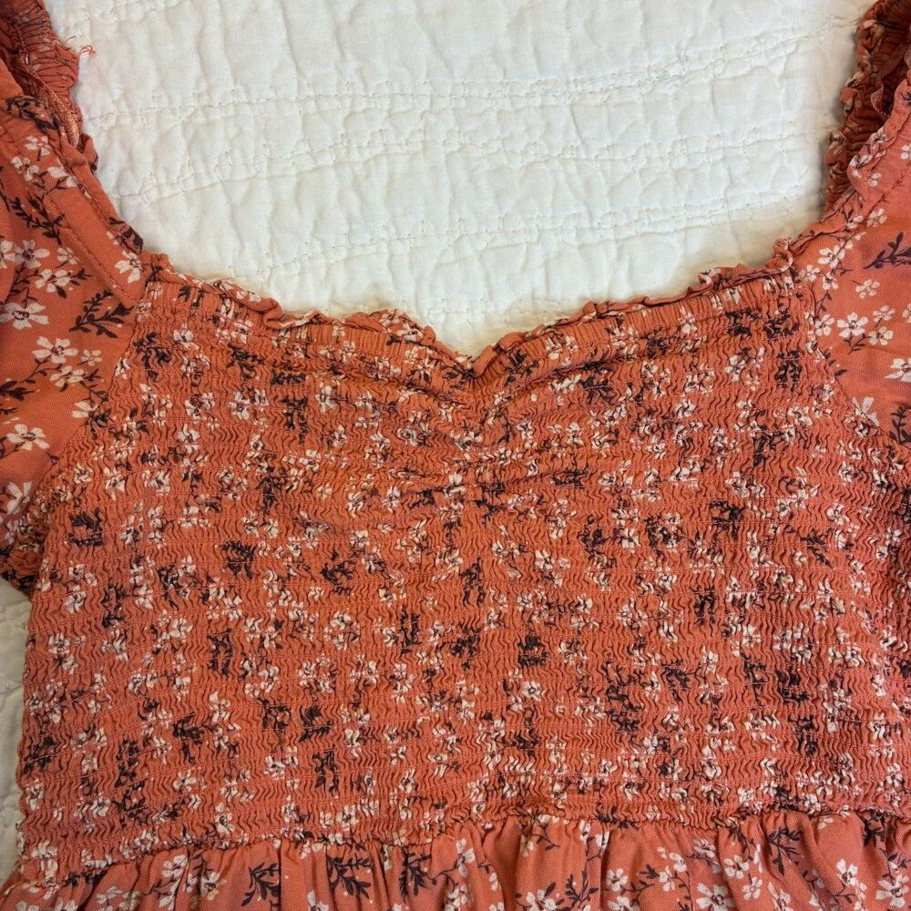 Patrons of Peace Peplum Top Womens Small Orange Floral Smocked Crop Milkmaid - Picture 2 of 10